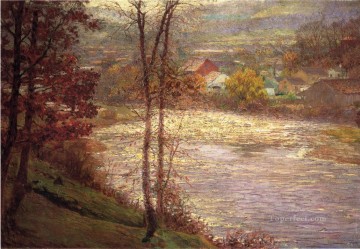  White Oil Painting - Morning on the Whitewater Brookille Indiana landscape John Ottis Adams